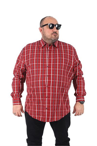 Starbattal Plus Size Men's Plaid Shirt 23358 Red