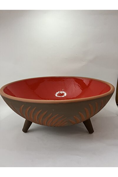 Laia Ceramic 30cm Kazımalı Ayaklı Sırlı Toprak Kase