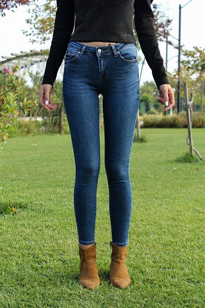 LİMABEL Pantaloni de damă, albaștri, cu talie înaltă, skinny, din lycra
