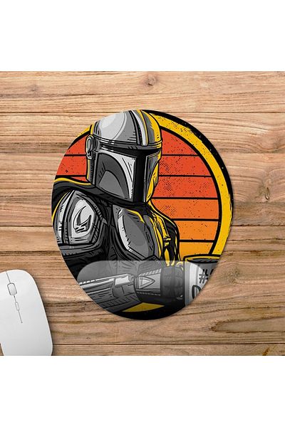 Pixxa The Mandalorian Best Dad - موديل لوحة ماوس مدعومة للمعصم من Star Wars - بيضاوي واحد