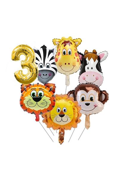 DÜVENCİ TİCARET 3 Year Old Balloon Set with Safari Figures
