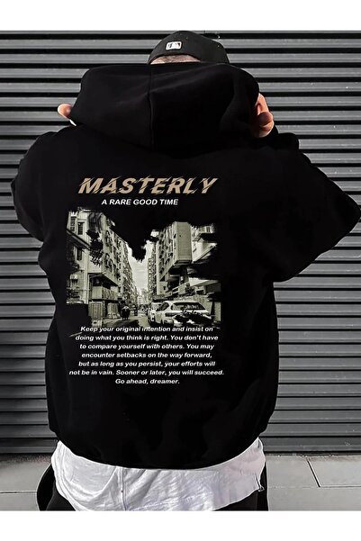 YUVEST Hanorac cu glugă unisex oversize cu imprimeu Masterly Blackrock