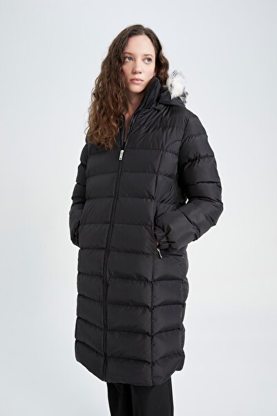 DeFacto Thermal Insulated Windproof Hooded Faux Fur Coat Jacket