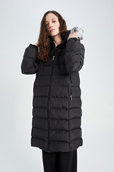 DeFacto Thermal Insulated Windproof Hooded Faux Fur Coat Jacket