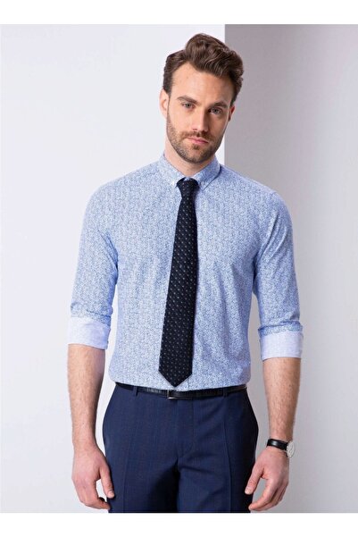 Pierre Cardin Mavi Slim Fit Armürlü Gömlek