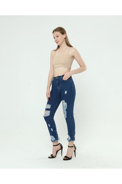 SHEVEGA Γυναικείο τζιν Navy Blue Ripped Mom Jean