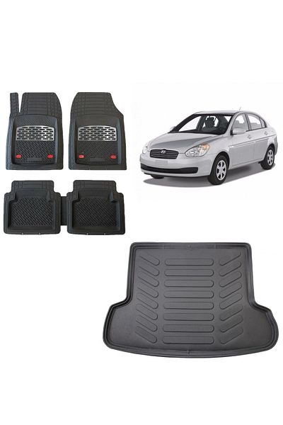 TEAMCAR Hyundai Accent Era 2009 - مجموعة أمتعة وحصيرة ثلاثية الأبعاد، كروم رمادي ومتوافق