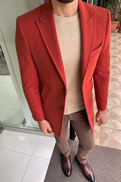 NAZEF Slim Cut Pointed Collar Wool Coat