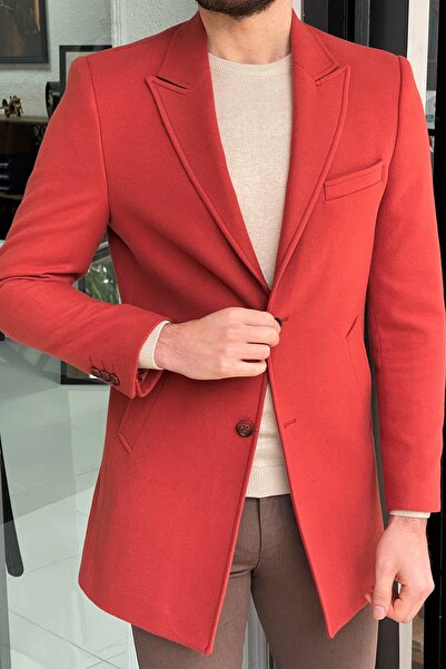 NAZEF Slim Cut Pointed Collar Wool Coat