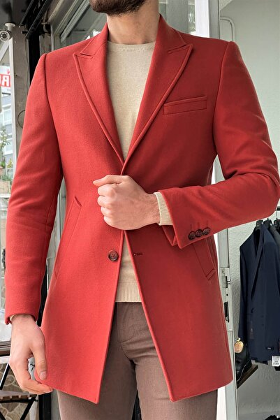 NAZEF Slim Cut Pointed Collar Wool Coat