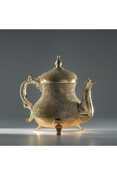 Elen Hediyelik إبريق شاي معدني حجري ذهبي