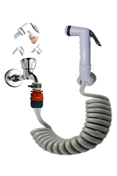 PLASYAY Spiral Mandallı Şattaf Başlıklı Sulama Yıkama Ayarlı Set Gri 4 Metre ...