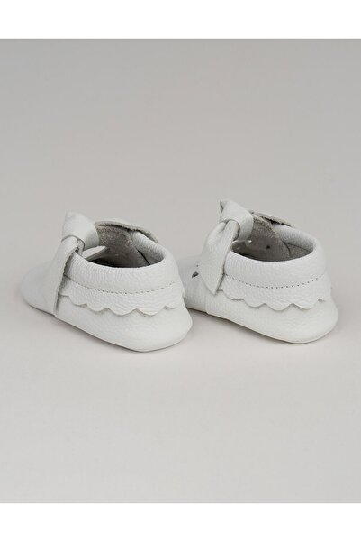 Beybium Lily Heart Printed Ματ Λευκό Φυσικό Δέρμα Baby Moccasin