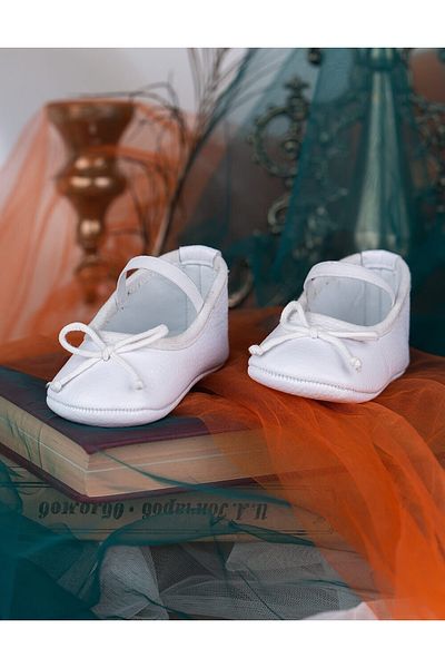 Beybium Linda Pearlescent White Leather Baby Ballerinas