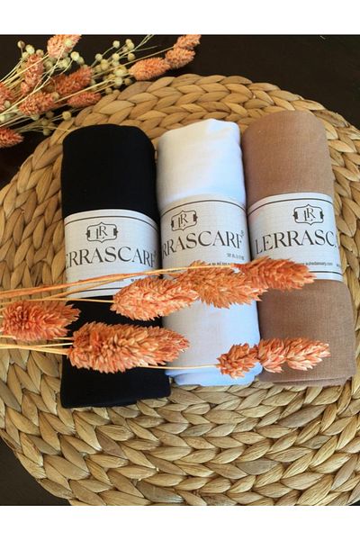 LEVİNA Combed Cotton Shawl Set of 3 (cappucino-white-black)