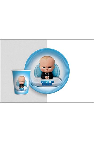 ELİFSÜS Party Boss Baby Character Plate Cup 8 Pieces
