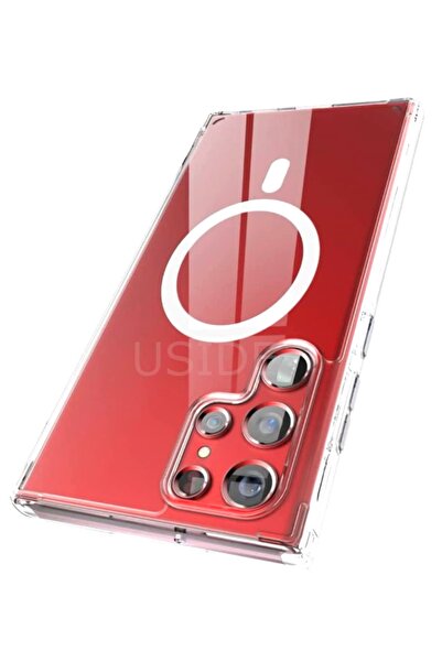 USIDE Samsung S22 Ultra Uyumlu Magsafe Özellikli Kablosuz Şarj Destekli Hybrid Şeffaf Sert Silikon Kılıf