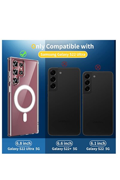 USIDE Samsung S22 Ultra Uyumlu Magsafe Özellikli Kablosuz Şarj Destekli Hybrid Şeffaf Sert Silikon Kılıf