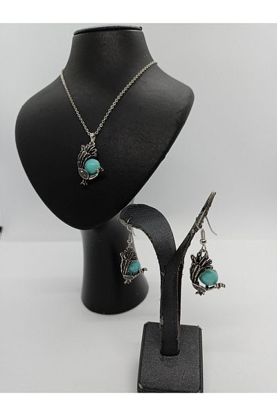 BalıkHediyelik Margazite Stone Necklace Earring Set-mdl-5005 Peacock Model
