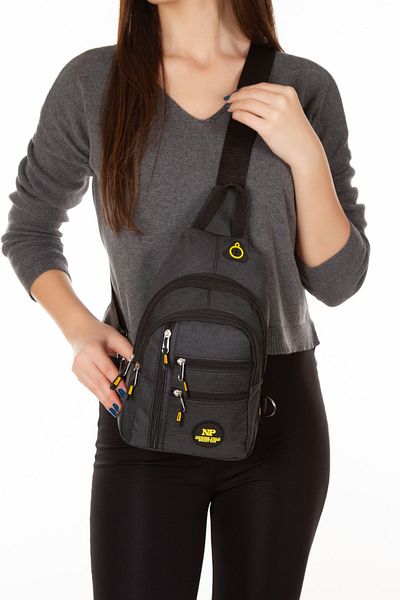 Newish Adelina Black and Yellow Detailed Shoulder Bag with USB and Headphone Port Waterproof Chest Bag Unisex
