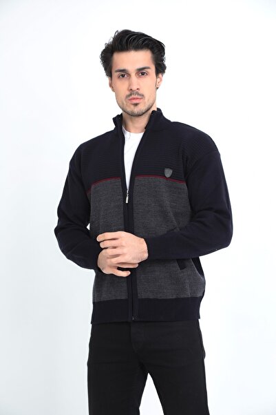 KMKkombin Батьківський светр із застібкою-блискавкою, двома кишенями та коміром, осінньо-зимовий, товстий, чоловічий