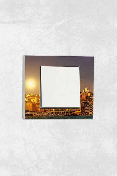 markcat Ovivo grano UV Printed Galata Tower Pattern White Single Decorative Switch Socket Frame Set