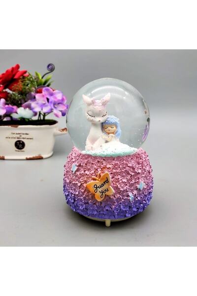 Özen Avm Unicorn Ve Uyuyan Sevimli Kız Işıklı Müzikli Püskürtmeli Büyük Boy Kar Küresi