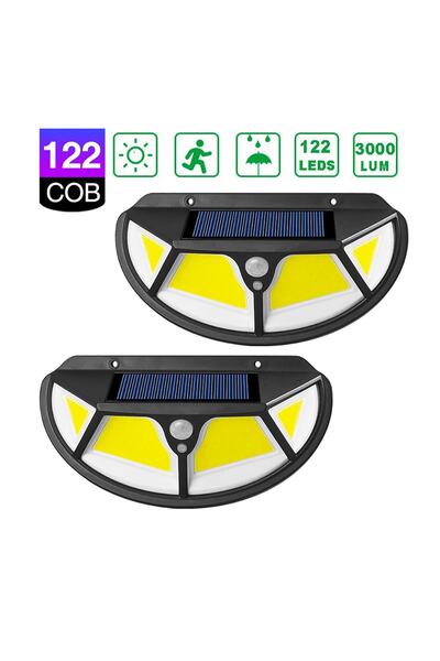 Technojet 2 Adet 122 Ledli Oval Cob Led Solar Güneş Enerjili Bahçe Lambası Ha...