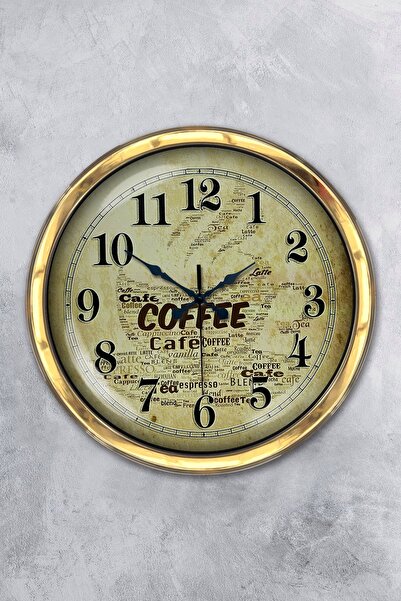 Kasva Concept ساعة حائط قهوة حائط معدنية ذهبية اللون 40 سم هدية