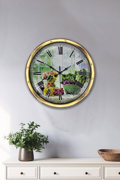 Kasva Concept Gift 40 cm Gold Metal Kitchen Wall Clock