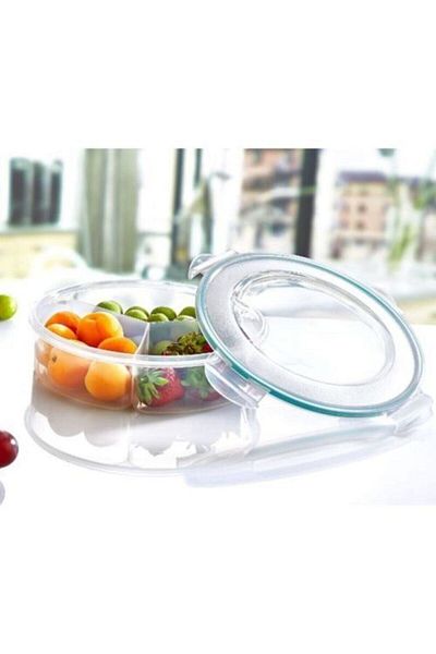 PlastArt Fresh Box Round 3-Compartment Leak-Proof Storage Container 0.45 lt