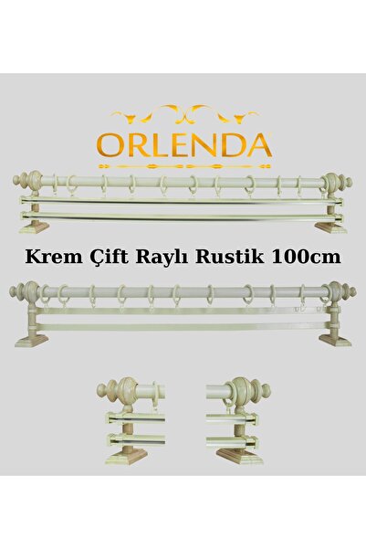 Orlenda Suport pentru perdea rustic din aluminiu cu cap din lemn, șină dublă ...