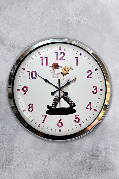 Kasva Concept هدية ساعة حائط مطبخ معدنية من الكروم مقاس 40 سم