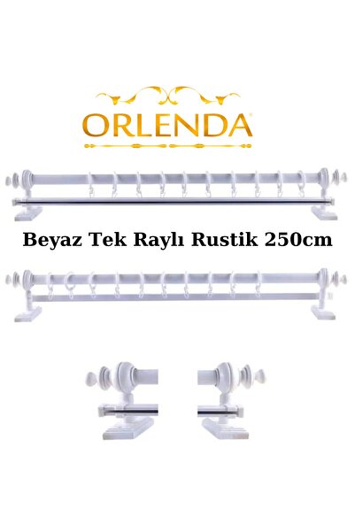 Orlenda Suport pentru perdele rustic din aluminiu cu cap din lemn alb, șină s...