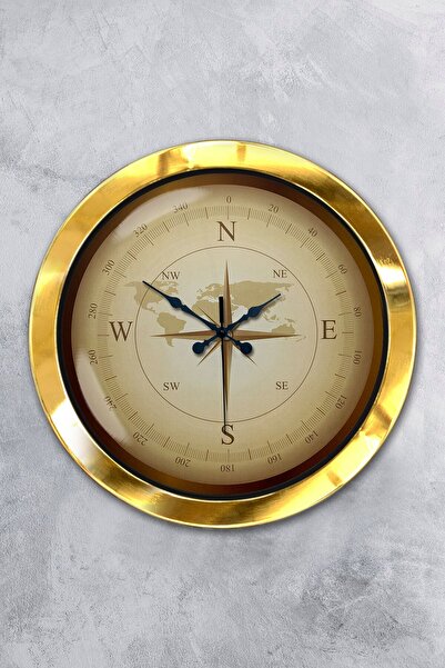 Kasva Concept هدية ساعة حائط بوصلة معدنية ذهبية مقاس 36 سم