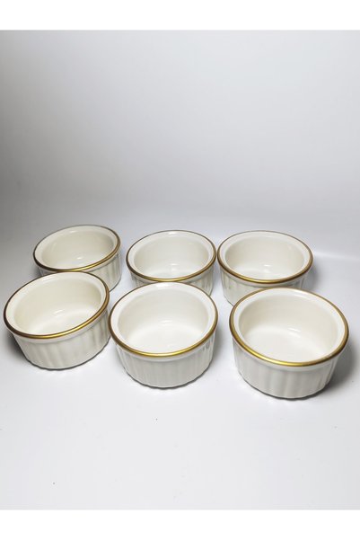 Zeryas Home 6 Pieces of Gold Gilded Porcelain Soufflé and Snack Bowl