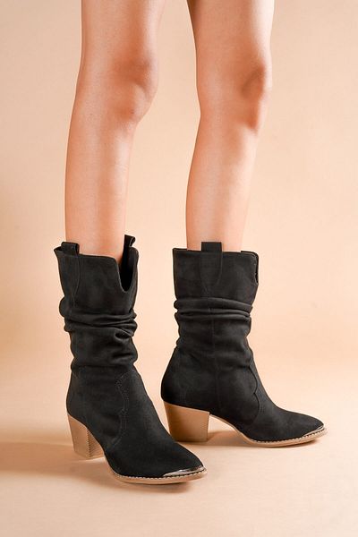 DİVOLYA Γυναικείες μπότες καθημερινής χρήσης Cortez Black Cowboy με τακούνι