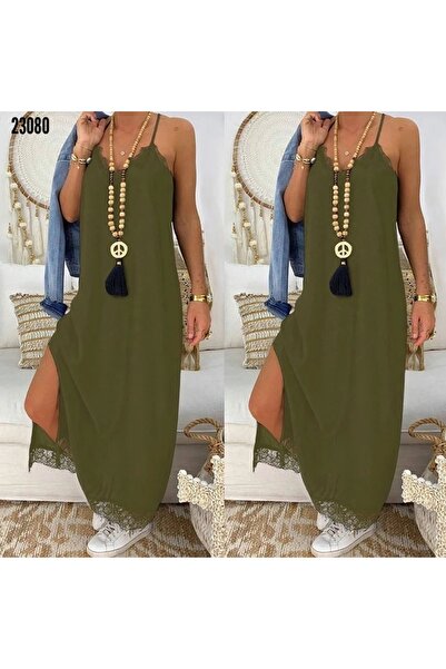 Esinty Rochie de nuntă pentru femei, din țesătură verde din viscoză, cu detalii din dantelă (VERDE)