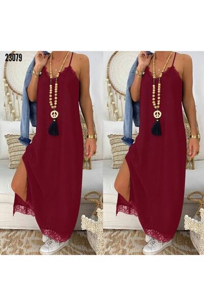 Esinty Rochie de nuntă pentru femei din țesătură de viscoză bordeaux cu detaliu din dantelă (BORDO)