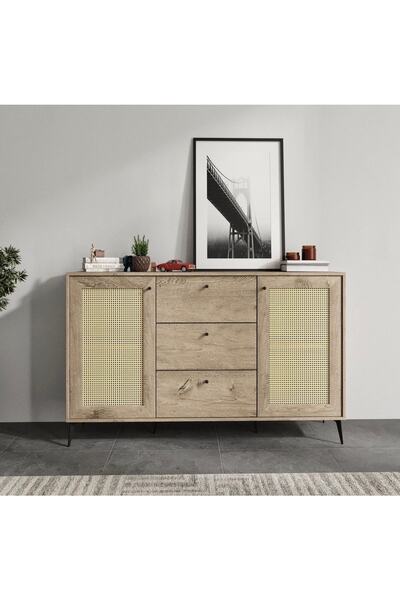 ROSEPAL Diamond 3 Çekmece 2 Kapaklı Meşe Renk Konsol