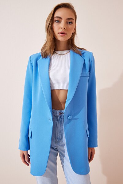 Happiness İstanbul Dámská bunda s modrým šálovým límcem Oversize Blazer Jacket BP00116