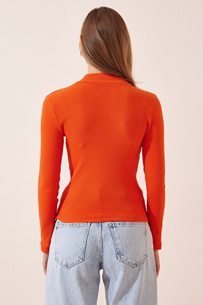 Happiness İstanbul Női narancs garbó kordbársony kötött blúz GT00054
