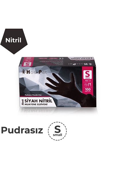Has-Pet Black Nitrile Powder Free Gloves - S