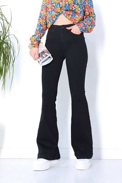 DRC trend Fanof Tess Flare Jeans Black Spanish Jeans High Waist Colorfast Black Pants
