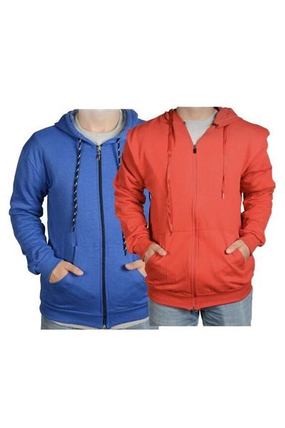 FATELLA Unisex Front Zippered 2-Piece Basic Comfortable Hooded Sweatshirt Cardigan