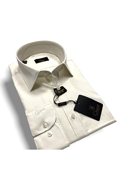 Chamis Slimfit Krem Saten Klasik Yaka Gömlek
