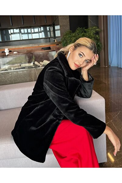 NARKISS Astarlı Suni Kürklü Siyah Ceket