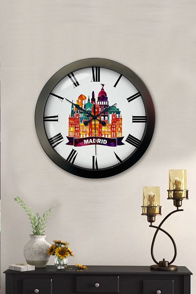 Kasva Concept Cadou 36 Cm Ceas de Perete Metal Negru Madrid Tematic