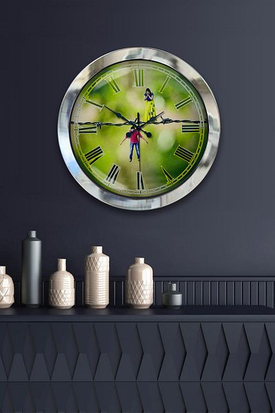 Kasva Concept Gift 36 cm Chrome Metal Funny Wall Clock