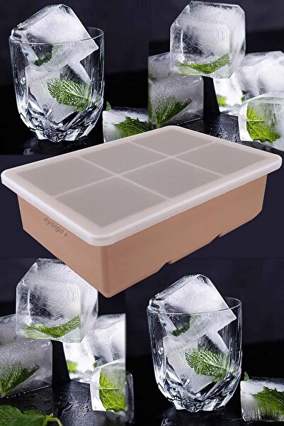 İles Gurme Silikon Büyük Boy 6'lı Küp Buzluk Buz Kalıbı, Kapaklı, Powder